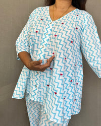 Thumbnail for Blue Chevron Embroidered Co-ord Set for Women