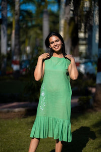 Thumbnail for Green Embroidered Cotton Sleeveless Dress