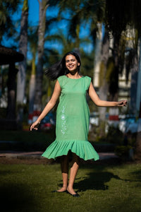 Thumbnail for Green Embroidered Cotton Sleeveless Dress