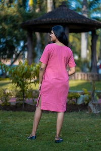 Thumbnail for Pink Embroidered Cotton Shift Dress