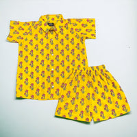 Thumbnail for Boy & Girl yellow Floral cotton Handblock Printed twinning set Duo