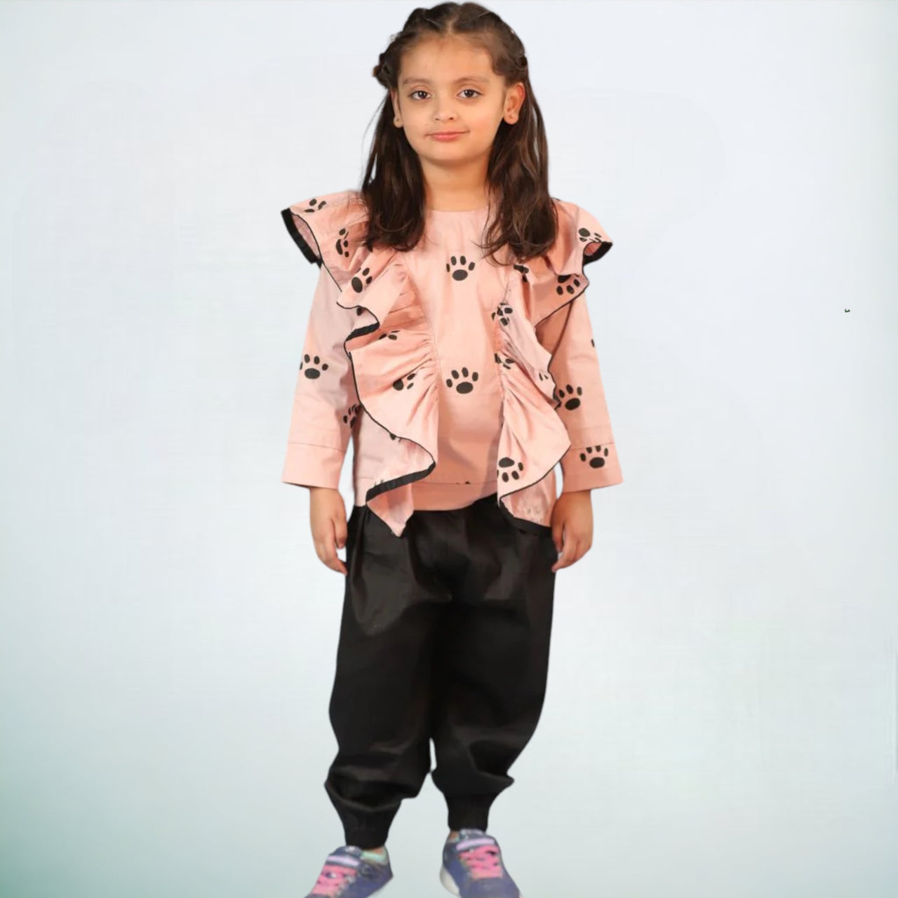 Doggy Paw Double Layered Cotton Lycra Block Printed  Coord Set For Girls