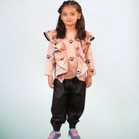 Thumbnail for Doggy Paw Double Layered Cotton Lycra Block Printed  Coord Set For Girls