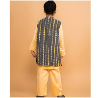 Thumbnail for Solid yellow and shibori kurta jacket set