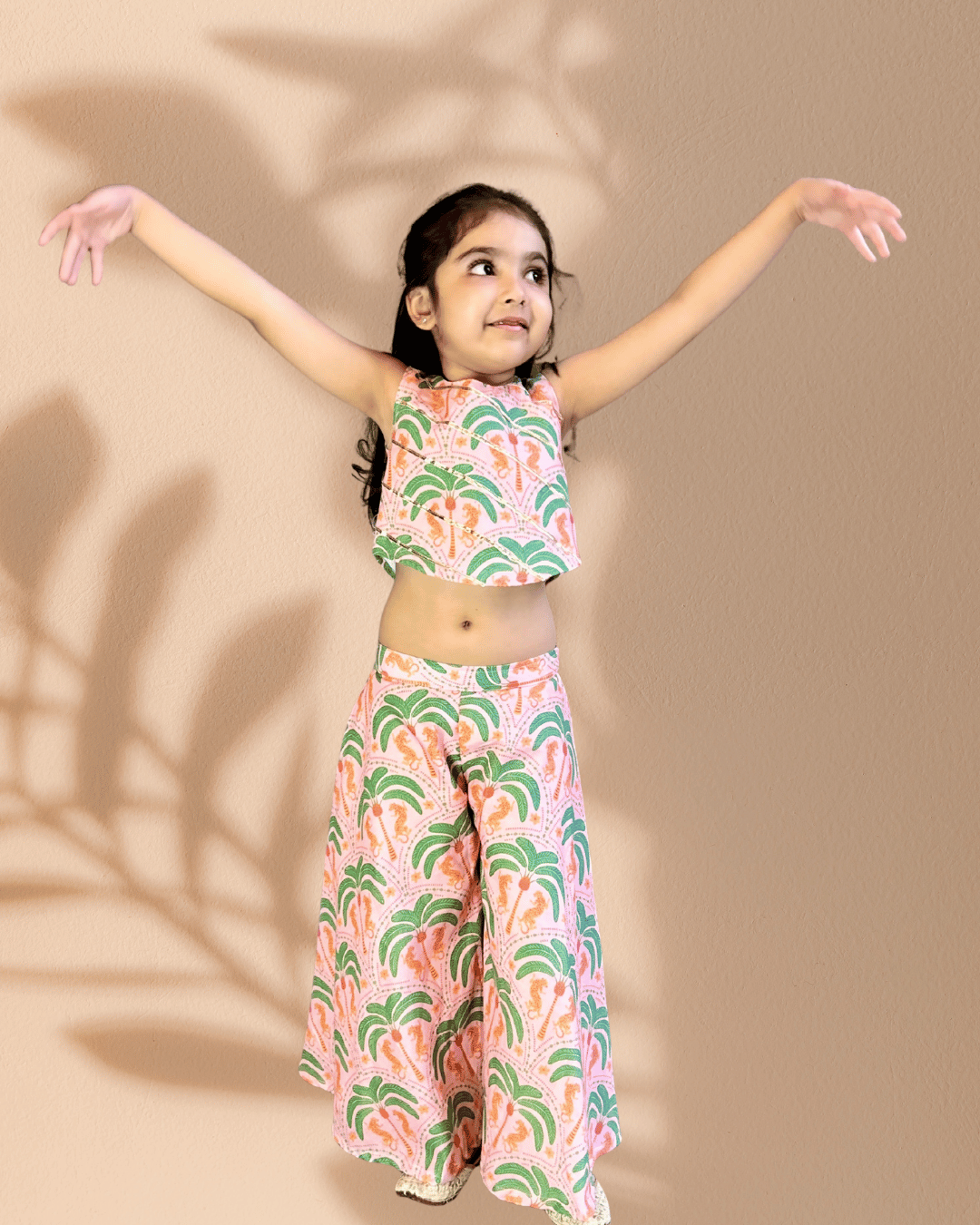 Girls’ Peach & Green Palm Print Coord Set