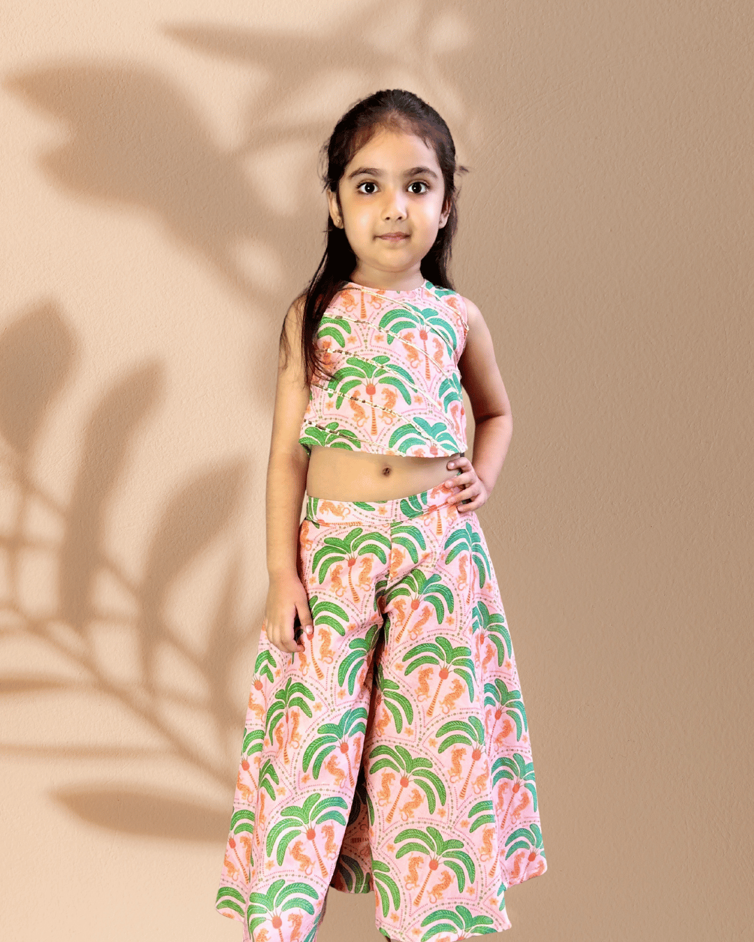 Girls’ Peach & Green Palm Print Coord Set