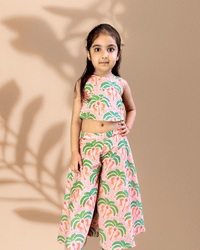 Thumbnail for Girls’ Peach & Green Palm Print Coord Set