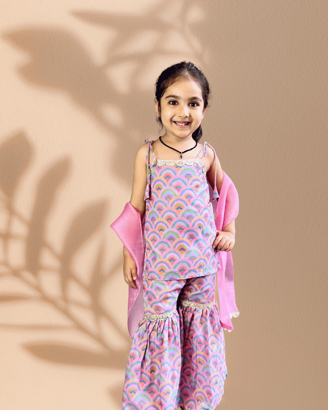 Girls Pink Digital Print Sharara Set