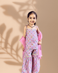 Thumbnail for Girls Pink Digital Print Sharara Set