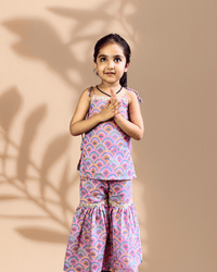Thumbnail for Girls Pink Digital Print Sharara Set