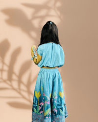 Thumbnail for Girls Blue Printed Skirt & Top Set