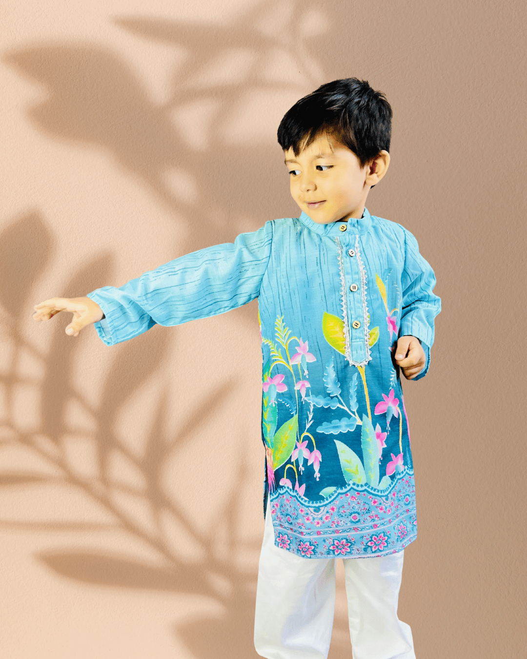 Sky Blue 2 piece Digital Print Kurta Pajama Set For Boys