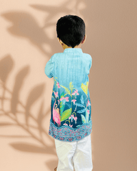 Thumbnail for Sky Blue 2 piece Digital Print Kurta Pajama Set For Boys