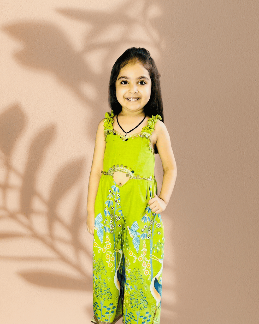 Girls’ Green Digital Print Jumpsuit