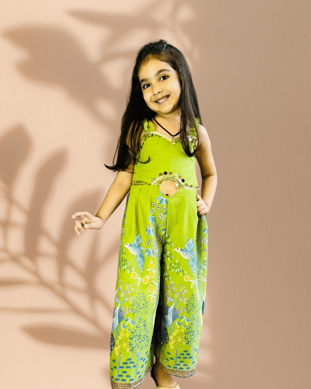 Girls’ Green Digital Print Jumpsuit