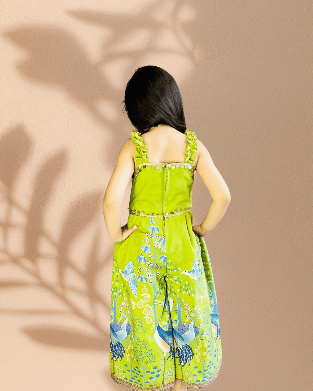 Girls’ Green Digital Print Jumpsuit