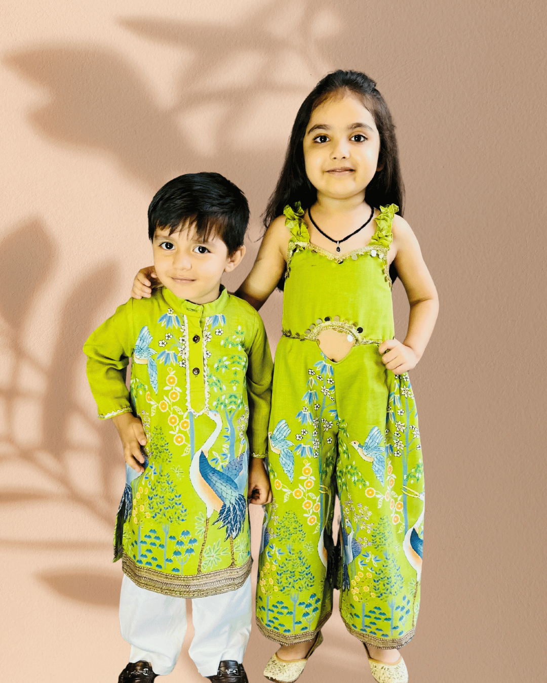 Girls’ Green Digital Print Jumpsuit