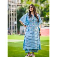 Thumbnail for Blue Two Piece Emroidered Kaftan And Palazzo Co-ord Set For Women