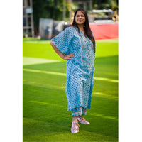Thumbnail for Blue Two Piece Emroidered Kaftan And Palazzo Co-ord Set For Women