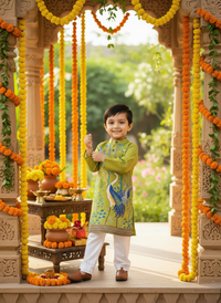 Thumbnail for Green & White 2 piece Digital Print Kurta Pajama Set for Boys