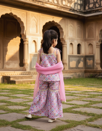 Thumbnail for Pink 2 piece Digital Print Kurta  Sharara Set for Girls