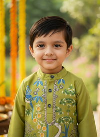 Thumbnail for Green & White 2 piece Digital Print Kurta Pajama Set for Boys