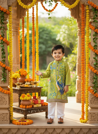 Thumbnail for Green & White 2 piece Digital Print Kurta Pajama Set for Boys