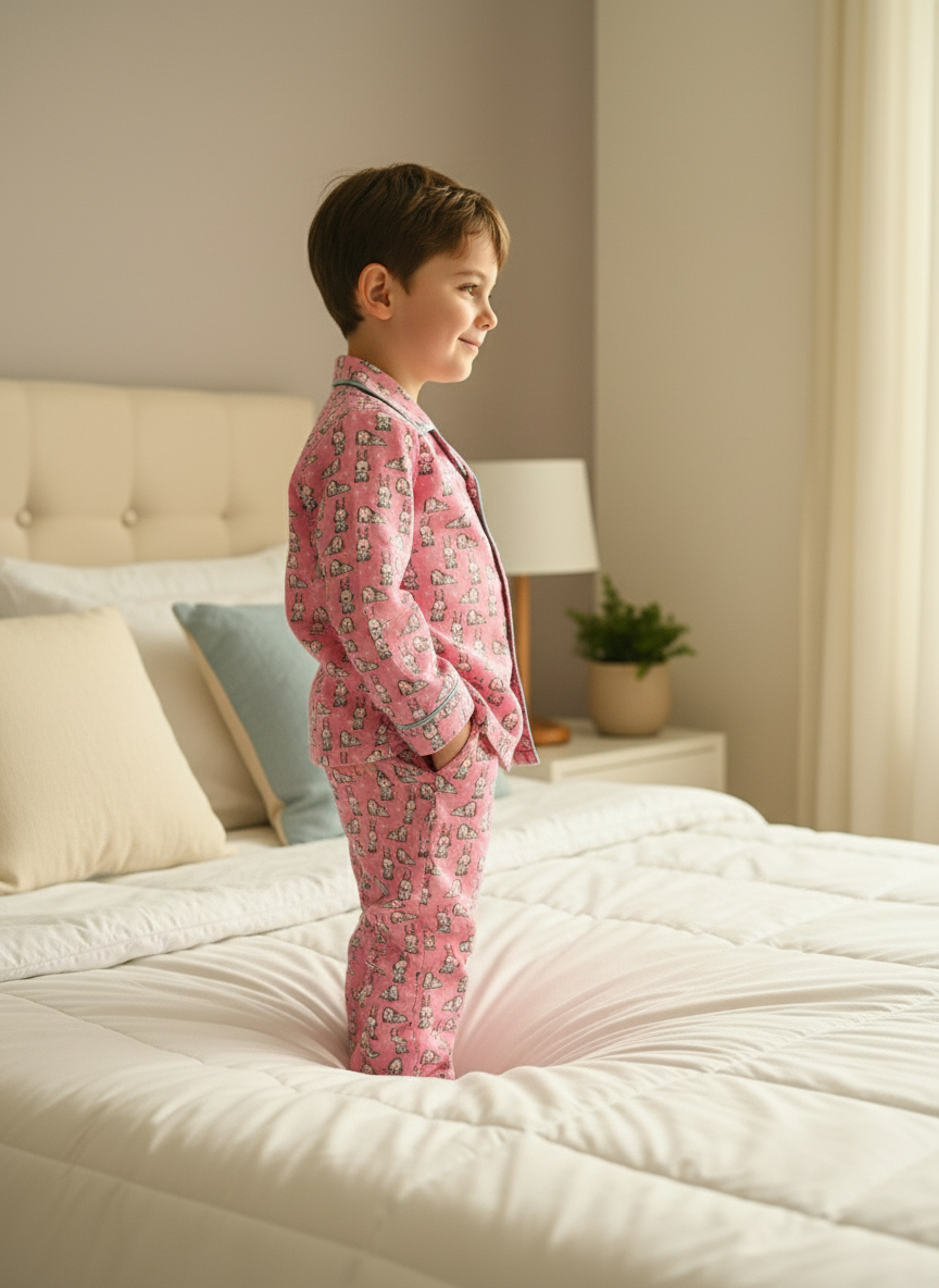 Pink Bunny Print Unisex Spun Cotton Night Suit