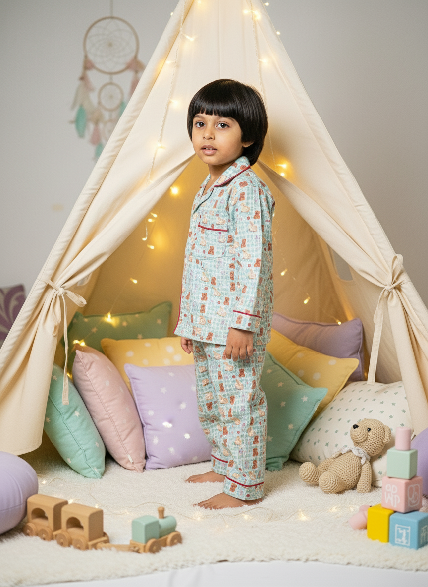 Pista Green Soft Cotton Nightwear For Boys