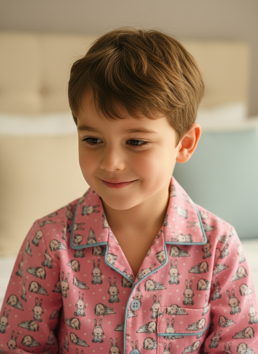 Pink Bunny Print Unisex Spun Cotton Night Suit