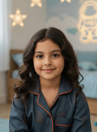 Thumbnail for Midnight Blue Kitty Hand Block Printed Lycra Cotton Unisex Night Suit