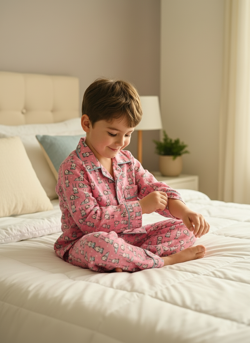 Pink Bunny Print Unisex Spun Cotton Night Suit