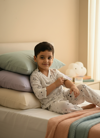 Thumbnail for White Soft Cotton Star Printed Nightwear For Boys