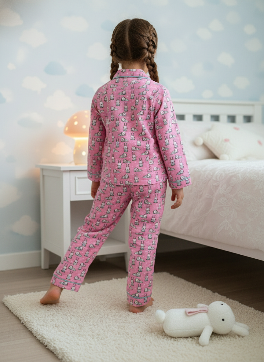 Pink Bunny Print Unisex Spun Cotton Night Suit