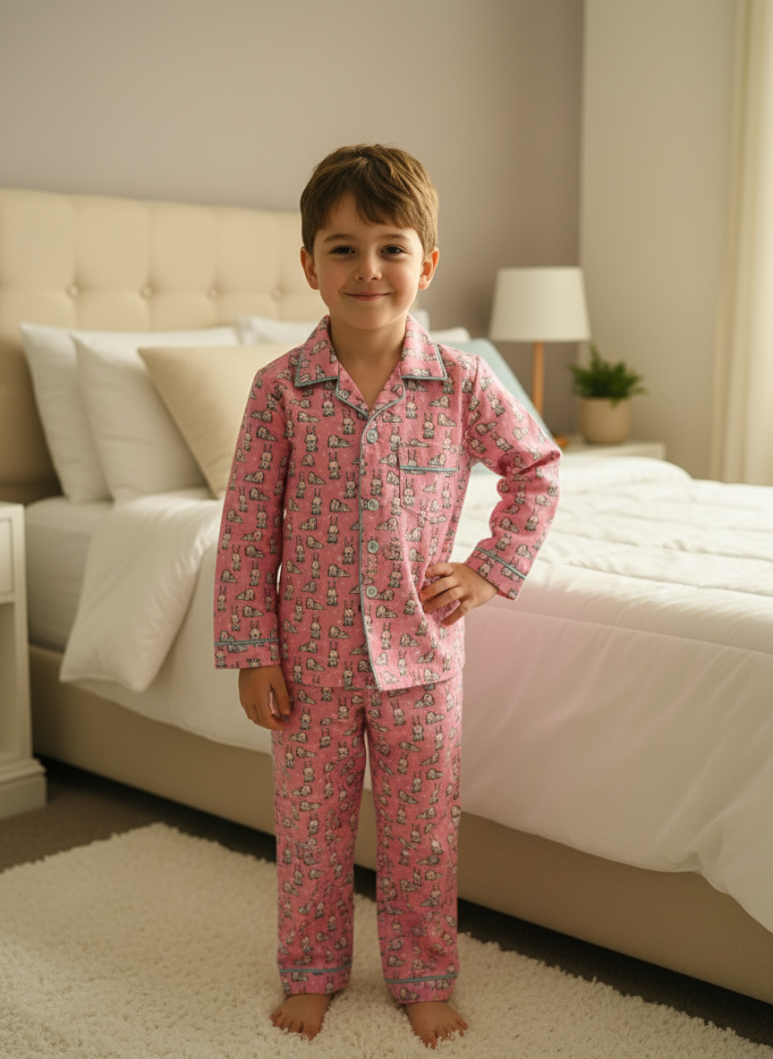 Pink Bunny Print Unisex Spun Cotton Night Suit