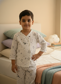 Thumbnail for White Soft Cotton Star Printed Nightwear For Boys