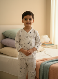 Thumbnail for White Soft Cotton Star Printed Nightwear For Boys