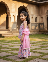 Thumbnail for Pink 2 piece Digital Print Kurta  Sharara Set for Girls