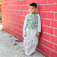 Thumbnail for Green Three Piece Cotton Block Print Traditional Dhoti Kurta Jacket Set For Boys