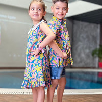 Thumbnail for Boy & Girl Cotton handblock print multicolour twinning set Duo