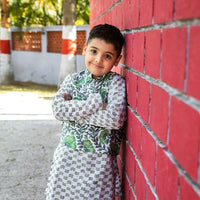 Thumbnail for Green Three Piece Cotton Block Print Traditional Dhoti Kurta Jacket Set For Boys