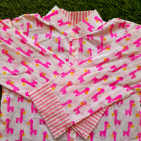 Thumbnail for Mom & Son Pink Giraffe Cotton Handblock Printed Twinning Set Duo