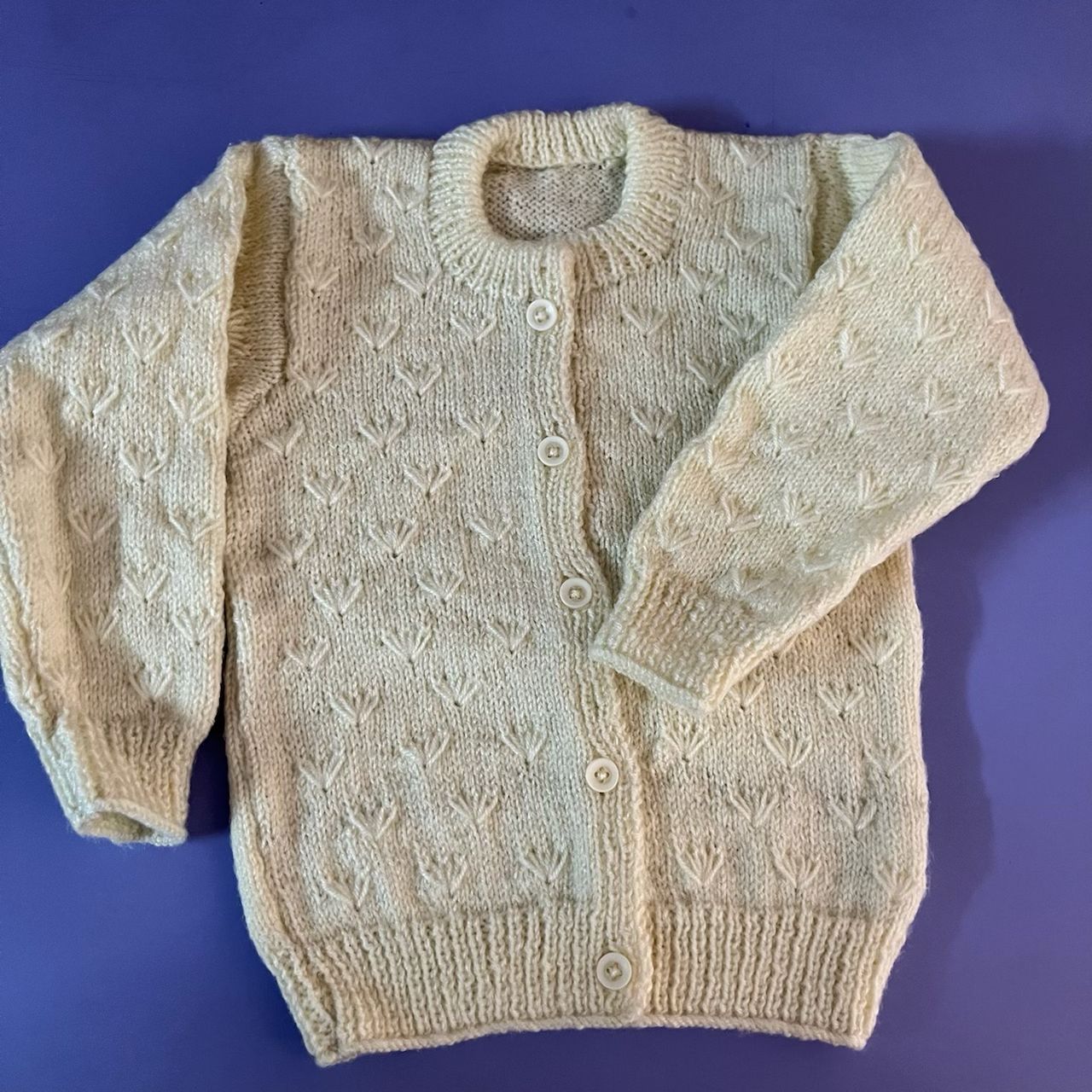 Sugar Cream Woollen Handknitted Infant Cardigan