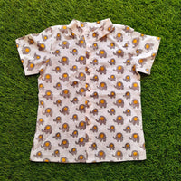 Thumbnail for Grey & Yellow Cotton Block Print Animal Shirt For Boys