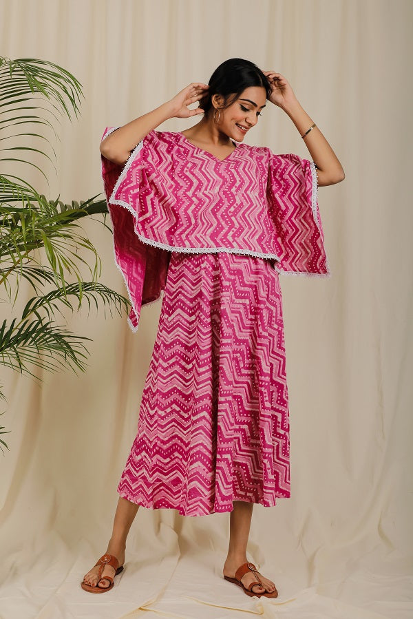 Pink Chevron Block Print Poncho Dress For New Mom