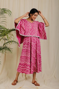 Thumbnail for Pink Chevron Block Print Poncho Dress For New Mom
