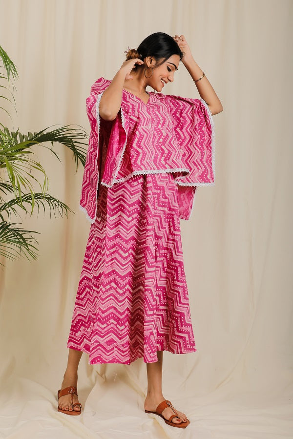 Pink Chevron Block Print Poncho Dress For New Mom