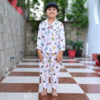 Thumbnail for White Soft Cotton Animal Printed Nightwear For Boys