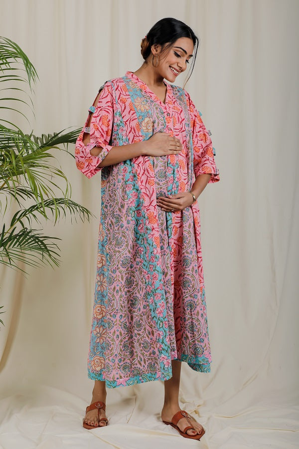 Multicolour Panelled Kurta Dress For New Mom