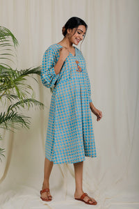 Thumbnail for Blue Orange Block Print Dress For New Mom